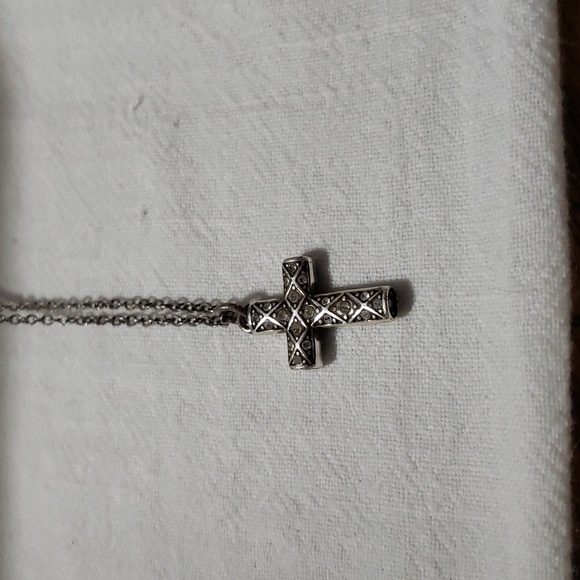 Vintage Brighton Silver Plated Crystal Cross Necklace - Picture 6 of 6